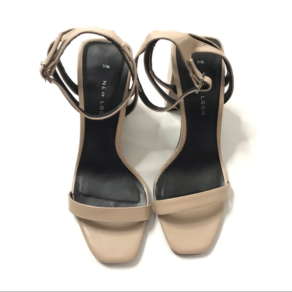 New Look Women's Block Heel Strappy Sandals U.S. Size 8 Tan Beige Heels Taupe